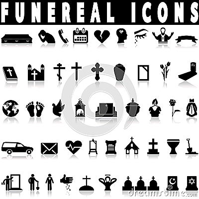 Simple death and funeral icons set Vector Illustration