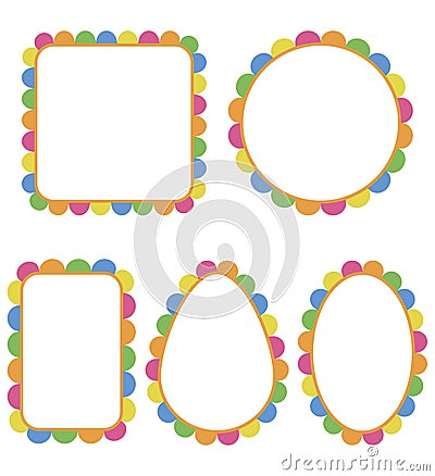 Simple decorative frames set. Colorful borders for Easter design, birthday, greeting cards, fliers. Vector Illustration