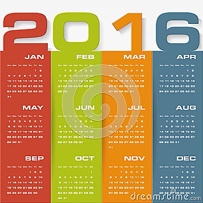 Simple design calendar 2016 year vector design template. Vector Illustration