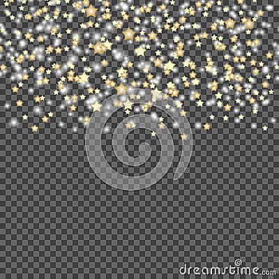 Simple design of falling stars on dark, transparent isolated background. Vector illustration template. Vector Illustration