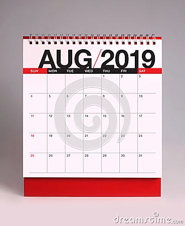 Simple desk calendar 2019 - August Stock Photo