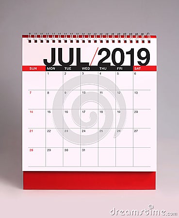 Simple desk calendar 2019 - July Stock Photo