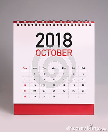 Simple desk calendar 2018 - October Stock Photo