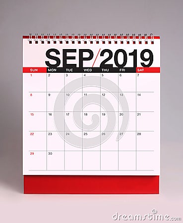 Simple desk calendar 2019 - September Stock Photo