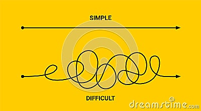 Simple or difficult way path concept. Easy simple difficult complicated problem doodle line vector arrow Vector Illustration