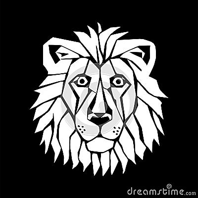 Black and White Woodcut Lion Portrait Vector Illustration