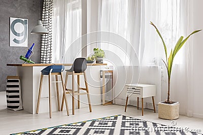 Simple dining area with plant Stock Photo