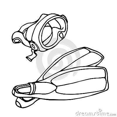 Simple diving equipment set, mask & rubber fins for underwater swimming Vector Illustration