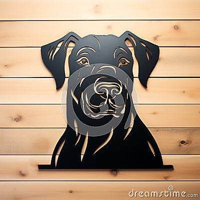 Simple Dog Laser Cut Metal Name Sign - Black Color Stock Photo