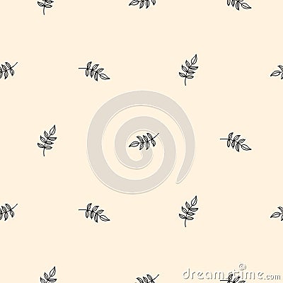 Simple doodle leaves pattern in hand drawn style. Nature repeat line style background. Vector Illustration