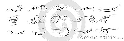 Simple doodle wind line drawing set. Vector Illustration