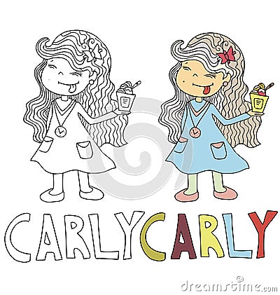 The simple drawing cartoon for coloring image of children with different names in the compatibility with the character Vector Illustration