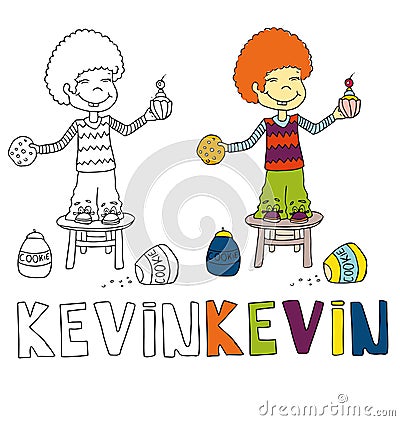 The simple drawing cartoon for coloring image of children with different names in the compatibility with the character Vector Illustration