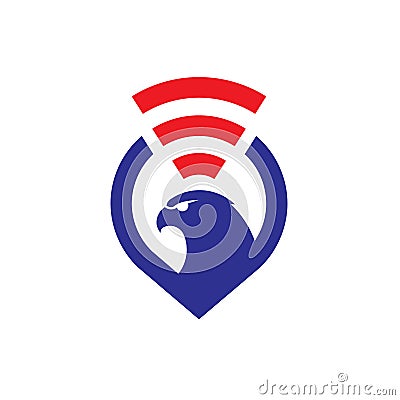 Simple eagle Logo with a symbol of WiFi Vector Illustration