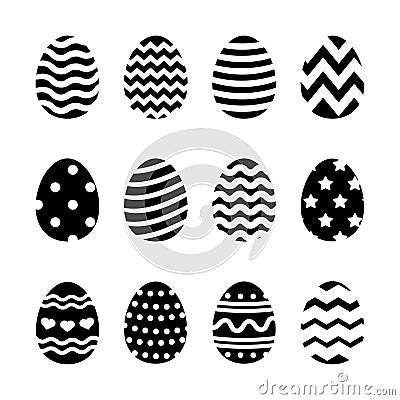 Simple Easter black eggs icon with diferent texture isolated on white background Vector Illustration