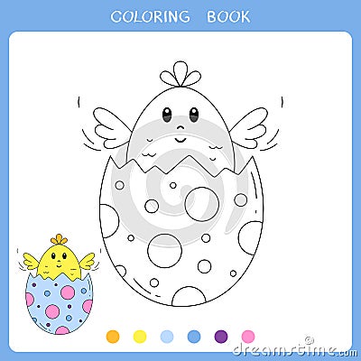 Cute Easter egg with little chick for coloring book Vector Illustration