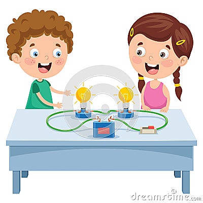 Simple Electric Circuit Experiment For Children Education Vector Illustration