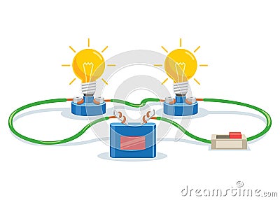 Simple Electric Circuit Experiment For Children Education Vector Illustration