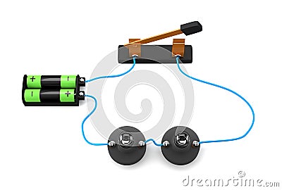 Simple electric circuit series connection on white background. Stock Photo