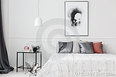 Elegant bedroom with wall molding Stock Photo