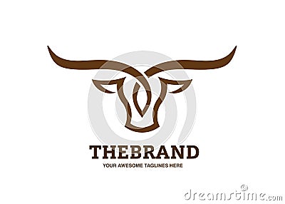 Bull head with long horn logo Vector Illustration