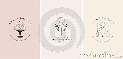 Simple and elegant homemade bakery logo collection. Hand drawn modern style logos, pastry and bread shop vector and Vector Illustration