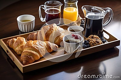 simple and elegant tray of pastries, croissants, and coffees Stock Photo