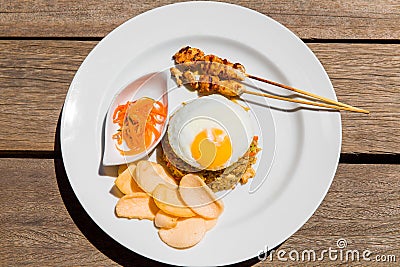 Simple english breakfast on wooden background Stock Photo