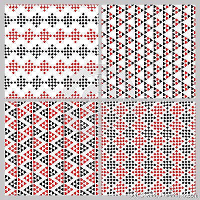 Simple ethnic black white and red geometric shapes seamless pattern, vector Vector Illustration