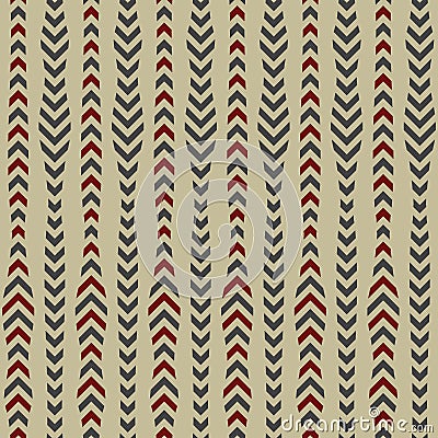 Simple Ethnic Gray Brown Maroon Arrow Vertical Line Seamless Pattern Design | Arr Series Vector Illustration