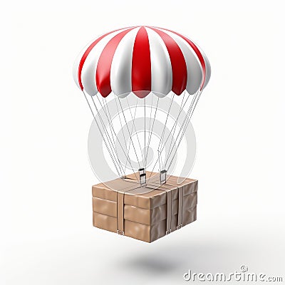 A simple express delivery carton hangs on a red and white air balloon generative AI Stock Photo