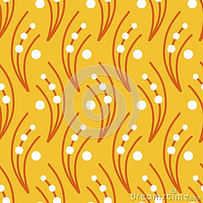 Simple fantasy twig with balls yellow seamless pattern for design Stock Photo