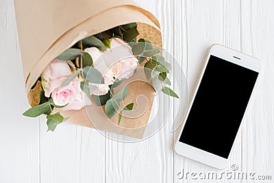 Simple feminine background with smartphote Stock Photo