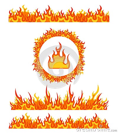 Simple fire border patterns and round frame. Flame borders vector Vector Illustration
