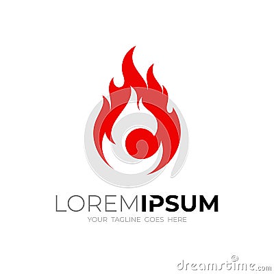 Simple fire logo with C icon, red color, Vector Illustration