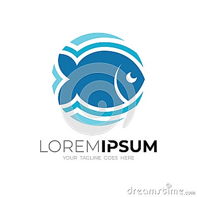 Simple fish logo with circle design template, Marine life icon, blue color Vector Illustration