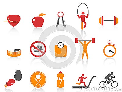 Simple fitness icons set,orange color series Vector Illustration