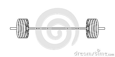 Simple fitness line art front view vector of an olympic barbell with steel plates on white background Vector Illustration