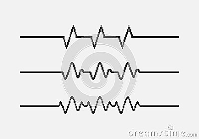 simple flat 1bit vector pixel art set of heartbeat cardiogram lines Vector Illustration