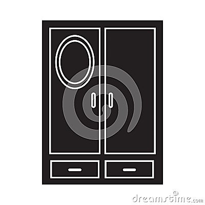 Flat black cupboard icon Vector Illustration