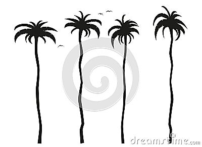 Simple flat black and white tall palm trees icon Vector Illustration