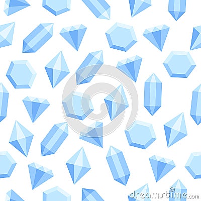 Simple flat blue diamond crystals on white seamless pattern, vector Vector Illustration