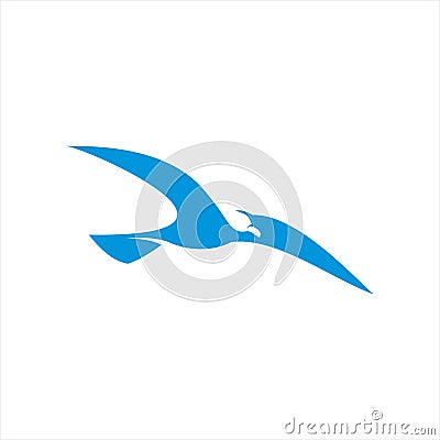 Simple flat blue flying seagull bird vector Vector Illustration