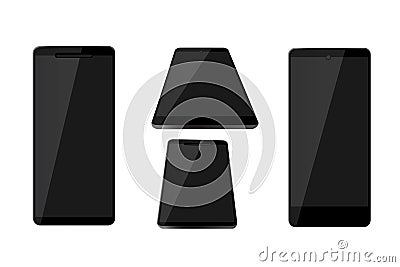 Simple Flat Color Shining Vector Modern Model 4 Black Smartphone Vector Illustration