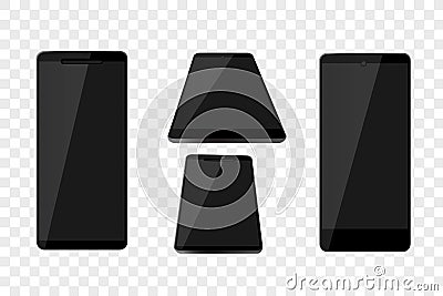 Simple Flat Color Shining Vector Modern Model 4 Black Smartphone, at Transparent Effect Background Vector Illustration