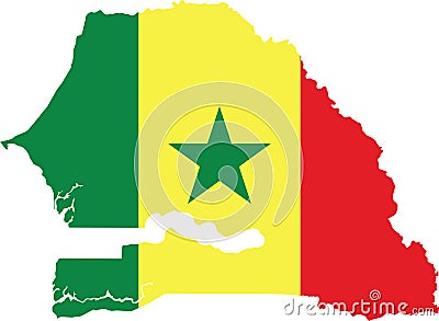 Flag map of the Republic of Senegal Vector Illustration