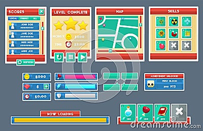 Simple Flat Game GUI Set Vector Illustration