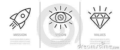 Simple flat icon for visualisation of Mission, Vision and Values of company Vector Illustration