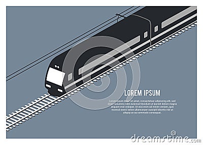 Electric streamline train silhouette in isometric view. Simple flat illustration. Vector Illustration