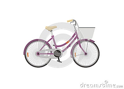 Ladies bike with basket. Simple flat illustration. Vector Illustration